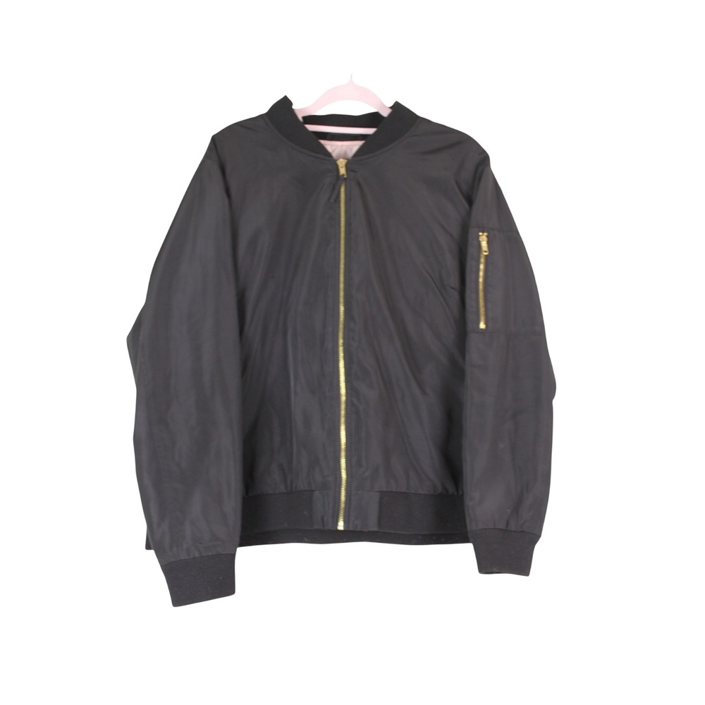 Lane Bryant Modern Streetwear Everyday Edgy Black Satin Bomber Jacket 22/24